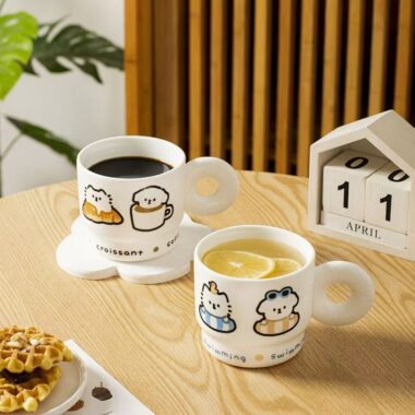 Cute cartoon heat resistant ceramic crockery mugs for use