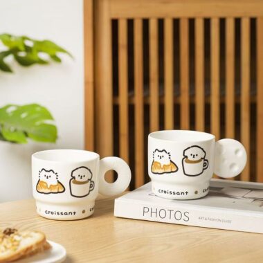 Cute cartoon heat resistant ceramic crockery mugs for use