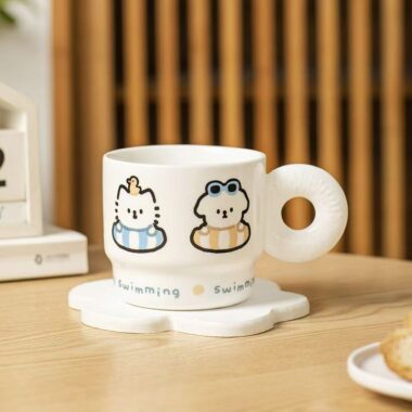 Cute cartoon heat resistant ceramic crockery mugs for use