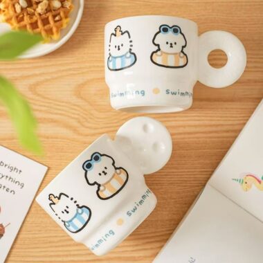 Cute cartoon heat resistant ceramic crockery mugs for use