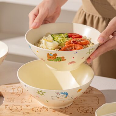 Cute cartoon large capacity ceramic crockery noodle bowls