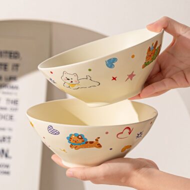 Cute cartoon large capacity ceramic crockery noodle bowls