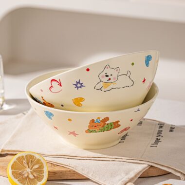 Cute cartoon large capacity ceramic crockery noodle bowls