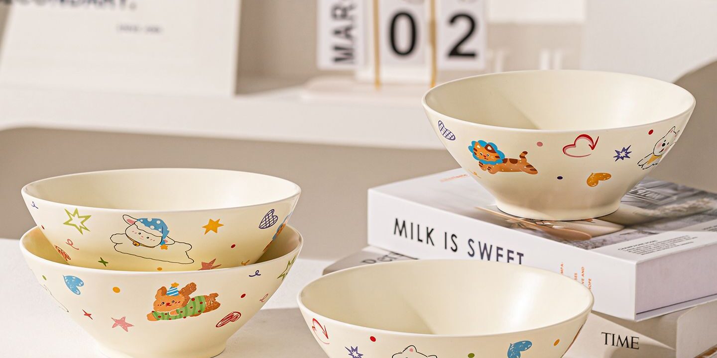 Cute cartoon large capacity ceramic crockery noodle bowls
