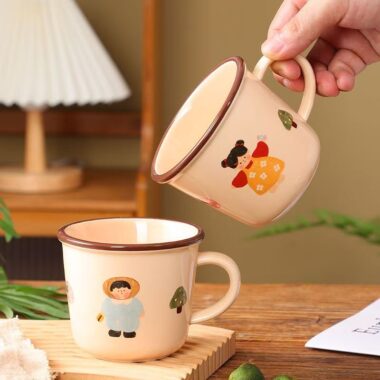 Cute cartoon family thick ceramic crockery mugs for home