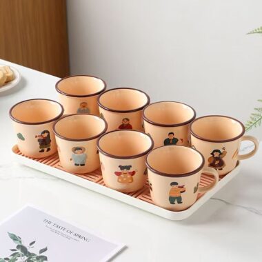Cute cartoon family thick ceramic crockery mugs for home
