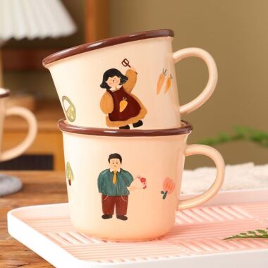 Cute cartoon family thick ceramic crockery mugs for home