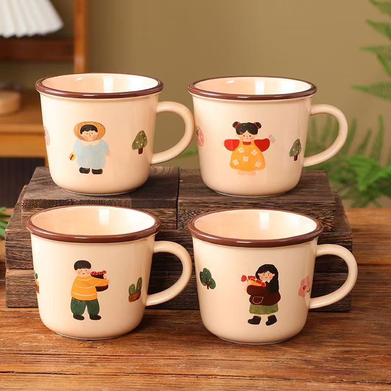 Cute cartoon family thick ceramic crockery mugs for home