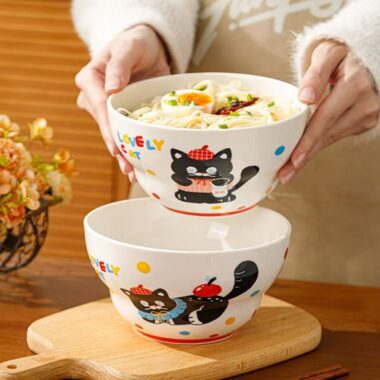 Cute cat underglaze ceramic crockery rice and ramen bowls