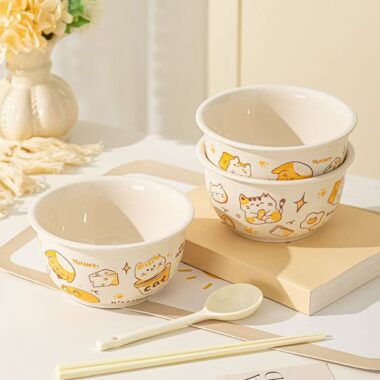 Cute cat underglaze ceramic crockery bowls for home dining