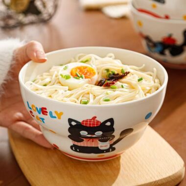 Cute cat underglaze ceramic crockery rice and ramen bowls