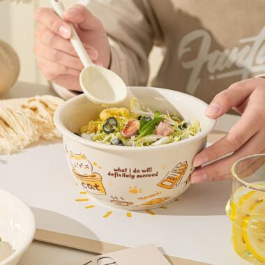 Cute cat underglaze ceramic crockery bowls for home dining