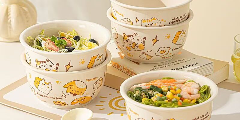 Cute cat underglaze ceramic crockery bowls for home dining