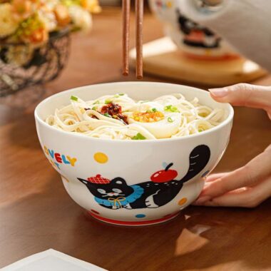 Cute cat underglaze ceramic crockery rice and ramen bowls