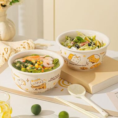 Cute cat underglaze ceramic crockery bowls for home dining