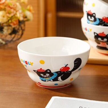 Cute cat underglaze ceramic crockery rice and ramen bowls