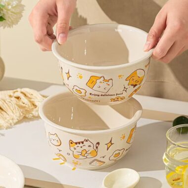 Cute cat underglaze ceramic crockery bowls for home dining