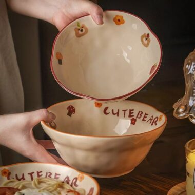 Cute underglaze ceramic crockery ramen bowls for home use