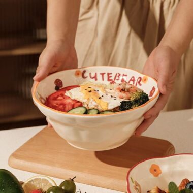 Cute underglaze ceramic crockery ramen bowls for home use