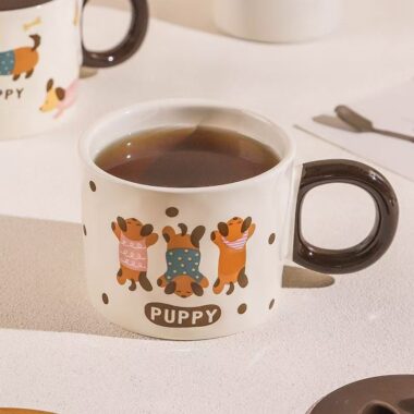 Cute dachshund cartoon ceramic crockery mugs for home