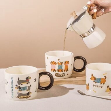 Cute dachshund cartoon ceramic crockery mugs for home