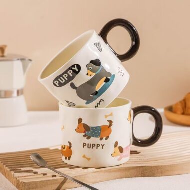 Cute dachshund cartoon ceramic crockery mugs for home