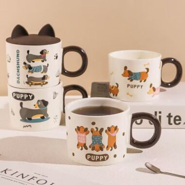 Cute dachshund cartoon ceramic crockery mugs for home