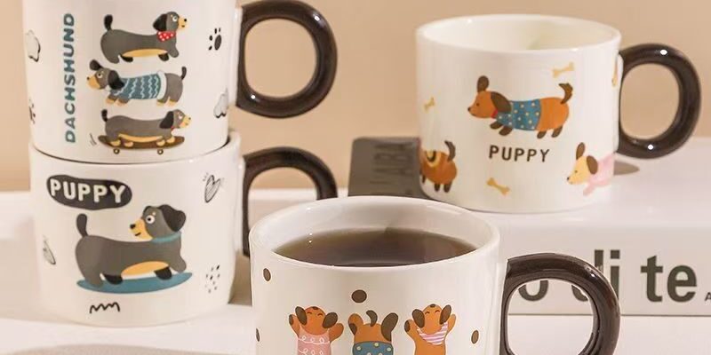 Cute dachshund cartoon ceramic crockery mugs for home