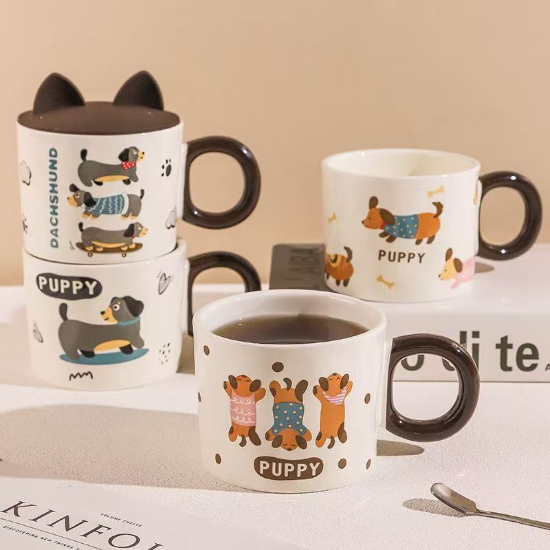 Cute dachshund cartoon ceramic crockery mugs for home