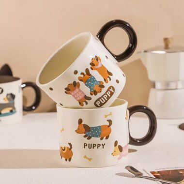 Cute dachshund cartoon ceramic crockery mugs for home
