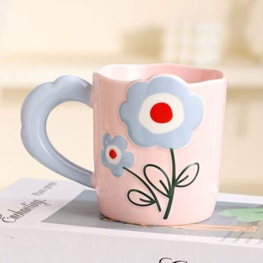 Embossed hand painted floral ceramic crockery mugs for home
