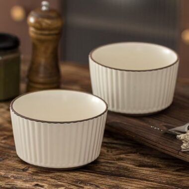 Embossed vertical stripe ceramic crockery bowls for home