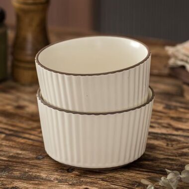 Embossed vertical stripe ceramic crockery bowls for home
