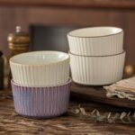 Embossed vertical stripe ceramic crockery bowls for home