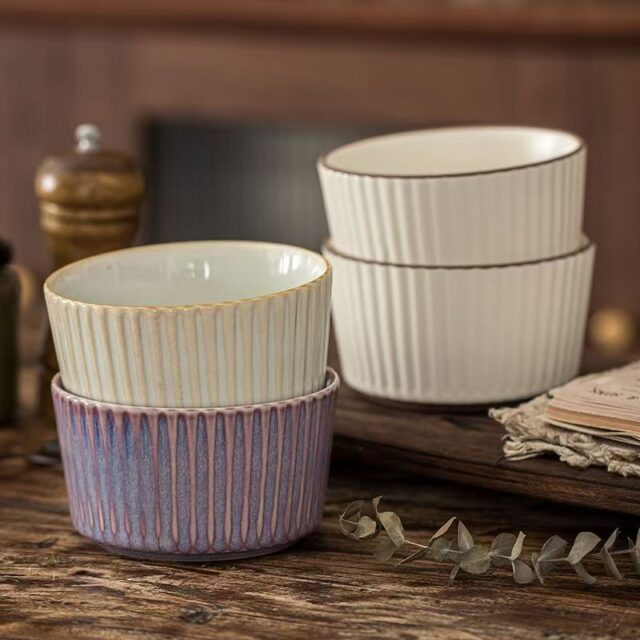 Embossed vertical stripe ceramic crockery bowls for home