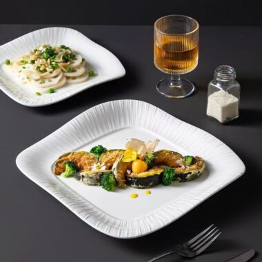 Square European underglaze color ceramic crockery plates