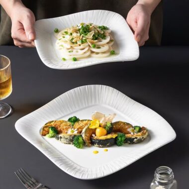 Square European underglaze color ceramic crockery plates