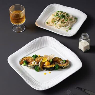 Square European underglaze color ceramic crockery plates