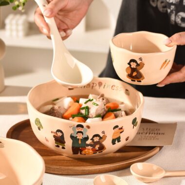Cute family cartoon ceramic crockery dinner sets for home