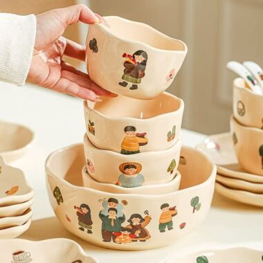 Cute family cartoon ceramic crockery dinner sets for home