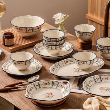 Luxury floral ceramic crockery dinner sets for wedding gifts