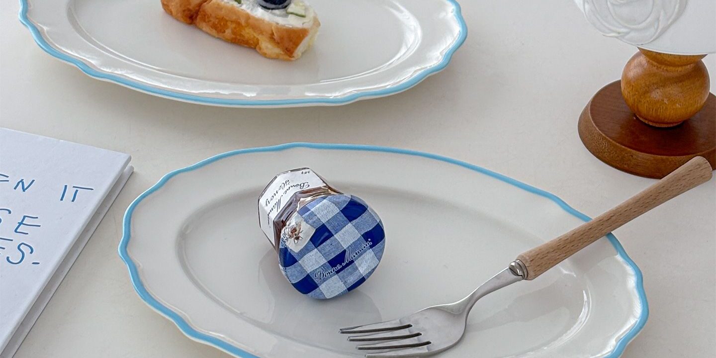 Vintage French blue lace ceramic crockery oval plates