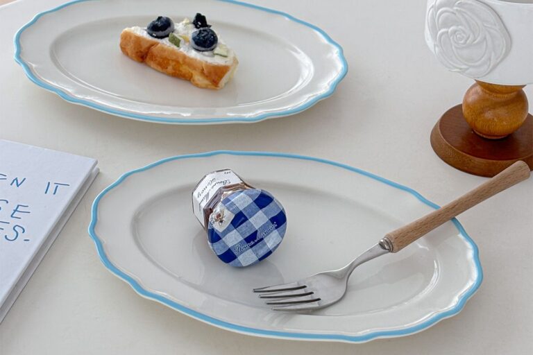 French Blue Lace Crockery Oval Plates (2) Vintage French blue lace ceramic crockery oval plates