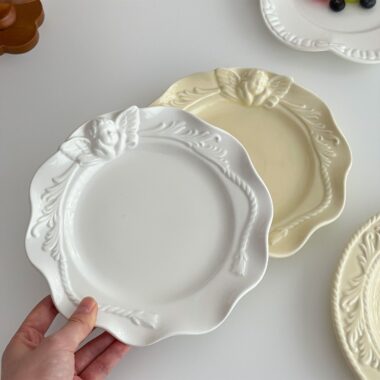 French embossed ceramic crockery pasta and dessert plates