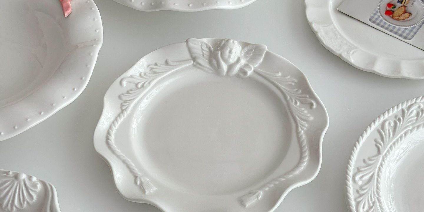 French embossed ceramic crockery pasta and dessert plates