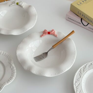 French embossed ceramic crockery pasta and dessert plates