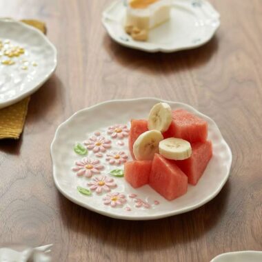 French embossed ceramic crockery plates for home dining