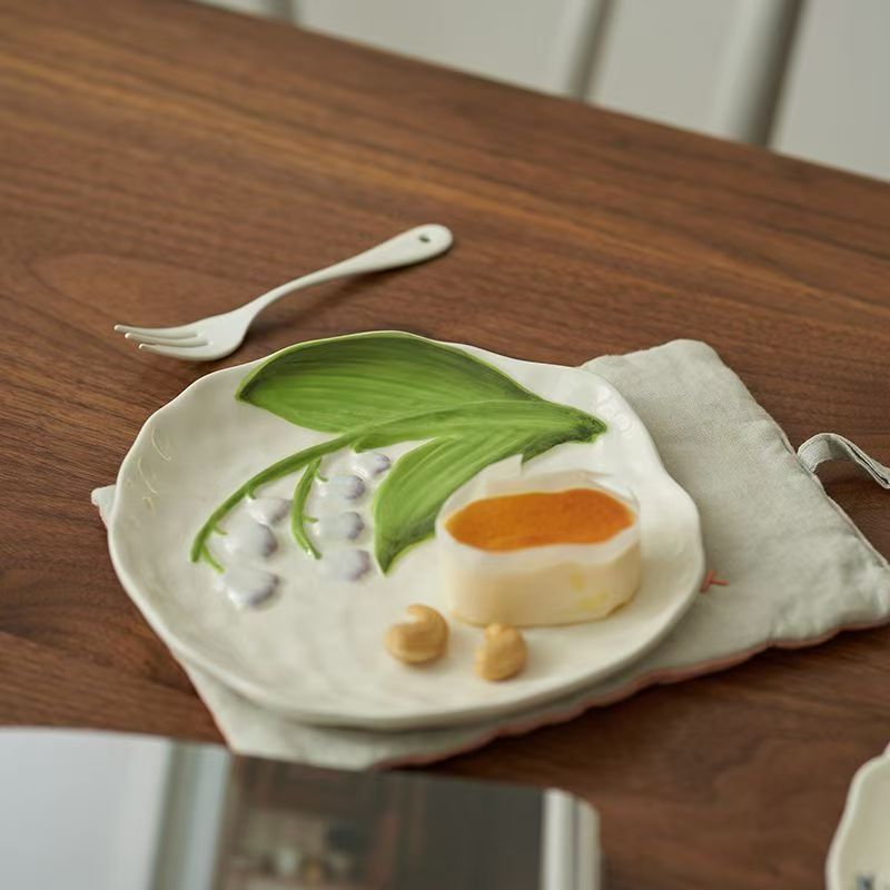 French embossed ceramic crockery plates for home dining