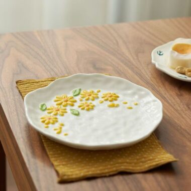 French embossed ceramic crockery plates for home dining