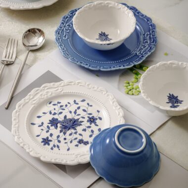 French embossed luxury ceramic crockery dinner sets for home